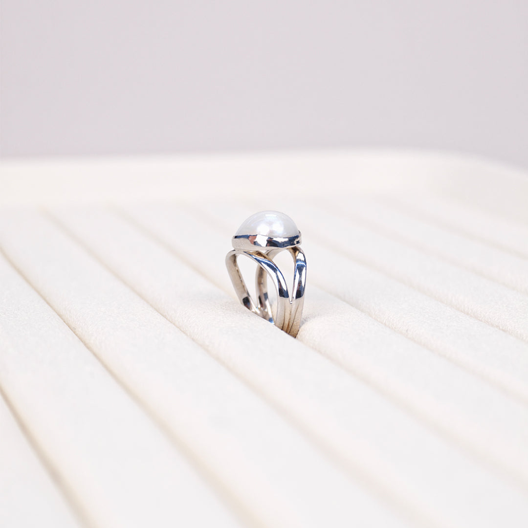 S925 Silver - White Freshwater Keshi Pearl Ring | 11–12mm AAA Grade