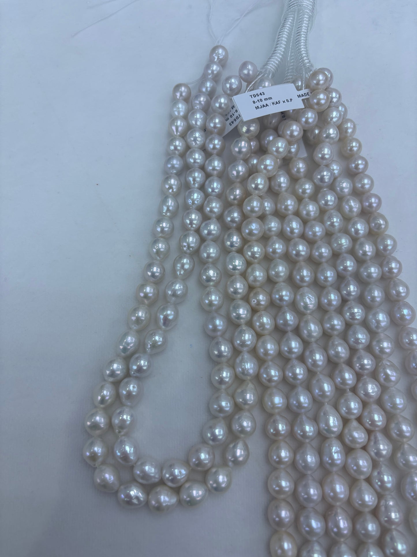 White Freshwater Baroque Teardrop Pearl Strand | 8–10mm AAA Grade