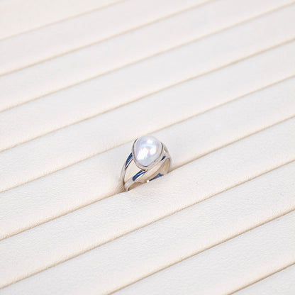 S925 Silver - White Freshwater Keshi Pearl Ring | 11–12mm AAA Grade