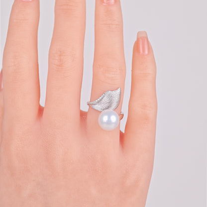 S925 Silver - White Near-Round Freshwater Pearl Ring | 10–11mm AAA Grade