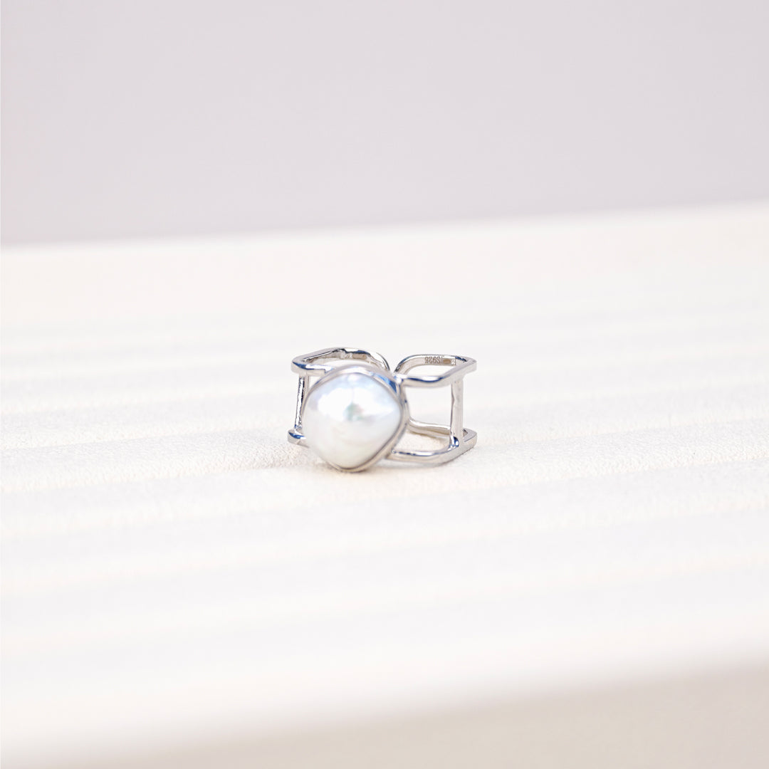 S925 Silver - White Freshwater Keshi Pearl Ring | 12–13mm AAA Grade