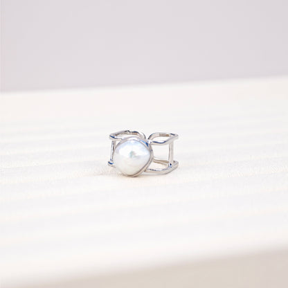 S925 Silver - White Freshwater Keshi Pearl Ring | 12–13mm AAA Grade