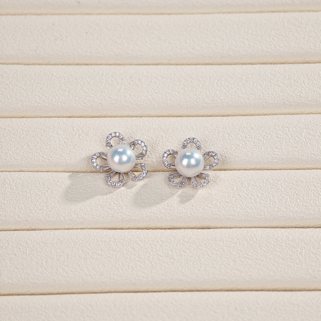S925 Silver - White Freshwater Pearl Earrings | 8–9mm AAA Grade