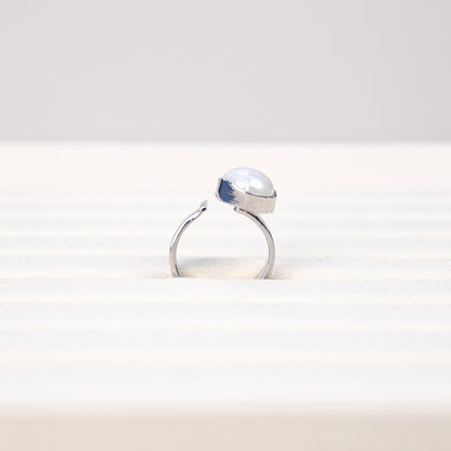 S925 Silver - White Freshwater Keshi Pearl Ring | 13–14mm AAA Grade