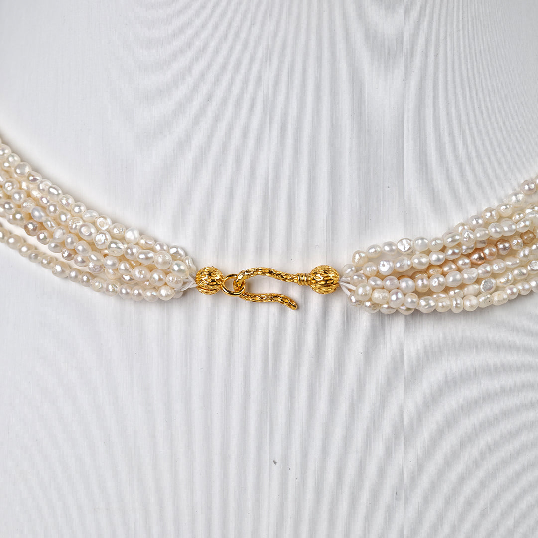 S925 Silver - White Freshwater Keshi Pearl Long Necklace | 2–3mm AAA Grade