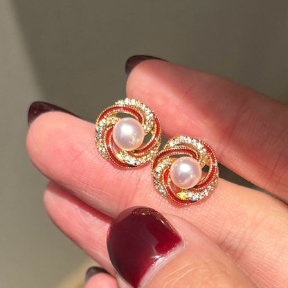 Red Gold - Freshwater Pearl Sunflower Earrings | 6–7mm