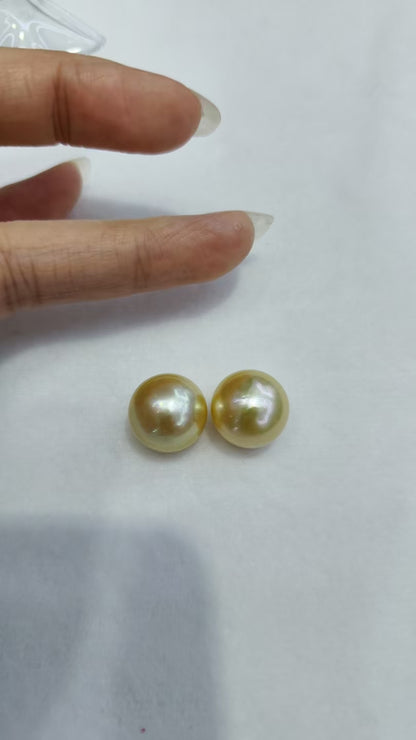 Medium Gold South Sea Golden Pearl Matched Pair | 15.4mm AA Grade