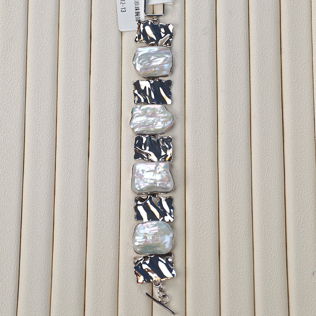 S925 Silver - White Freshwater Keshi Pearl Bracelet | AAA Grade