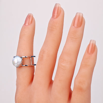 S925 Silver - White Freshwater Keshi Pearl Ring | 12–13mm AAA Grade