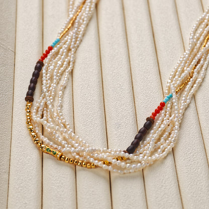 S925 Silver - White Freshwater Keshi Pearl Long Necklace | 2–3mm AAA Grade