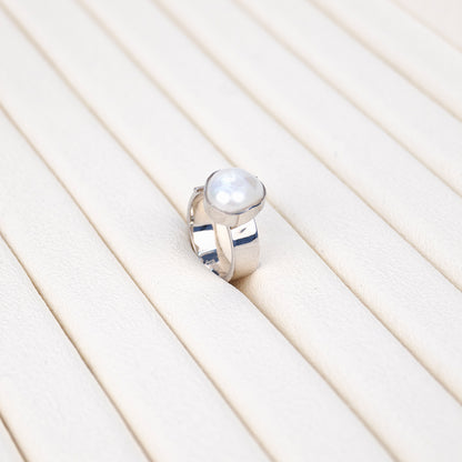 S925 Silver - White Freshwater Keshi Pearl Ring | 13–14mm AAA Grade