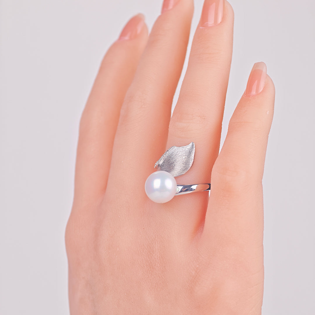 S925 Silver - White Near-Round Freshwater Pearl Ring | 10–11mm AAA Grade