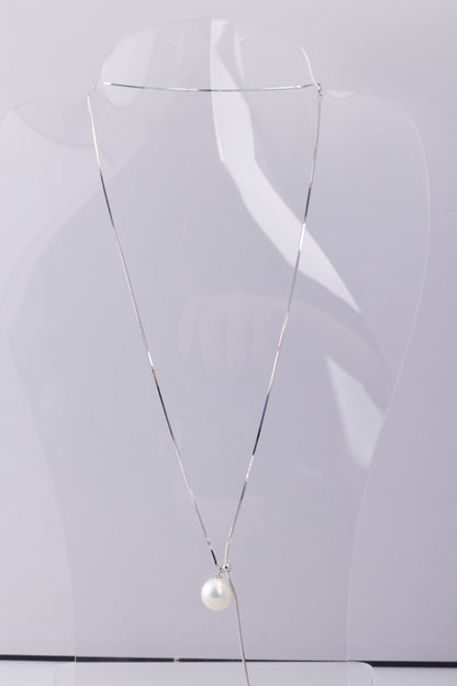 S925 Silver - Freshwater White Round Pearl Pendant Necklace