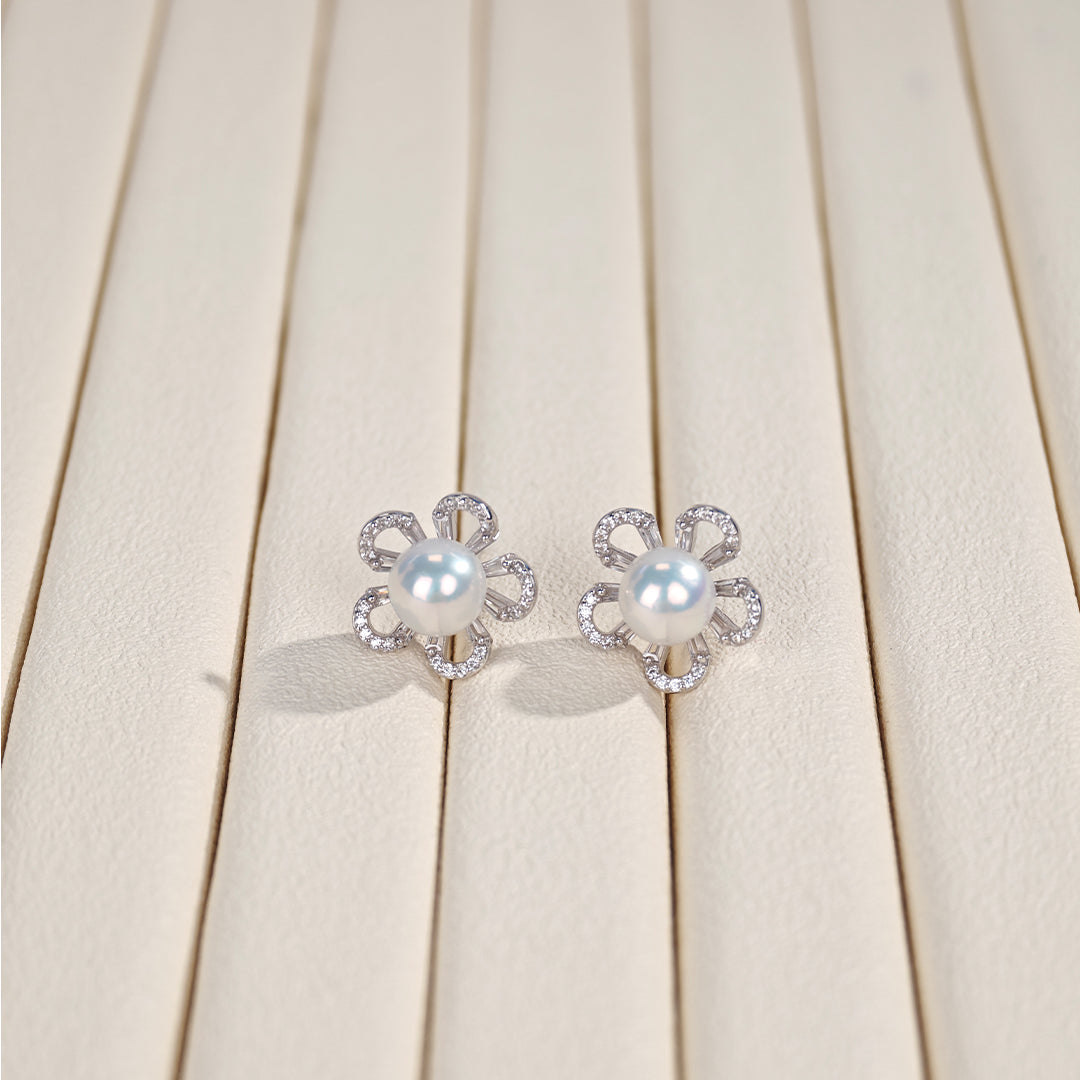 S925 Silver - White Freshwater Pearl Earrings | 8–9mm AAA Grade