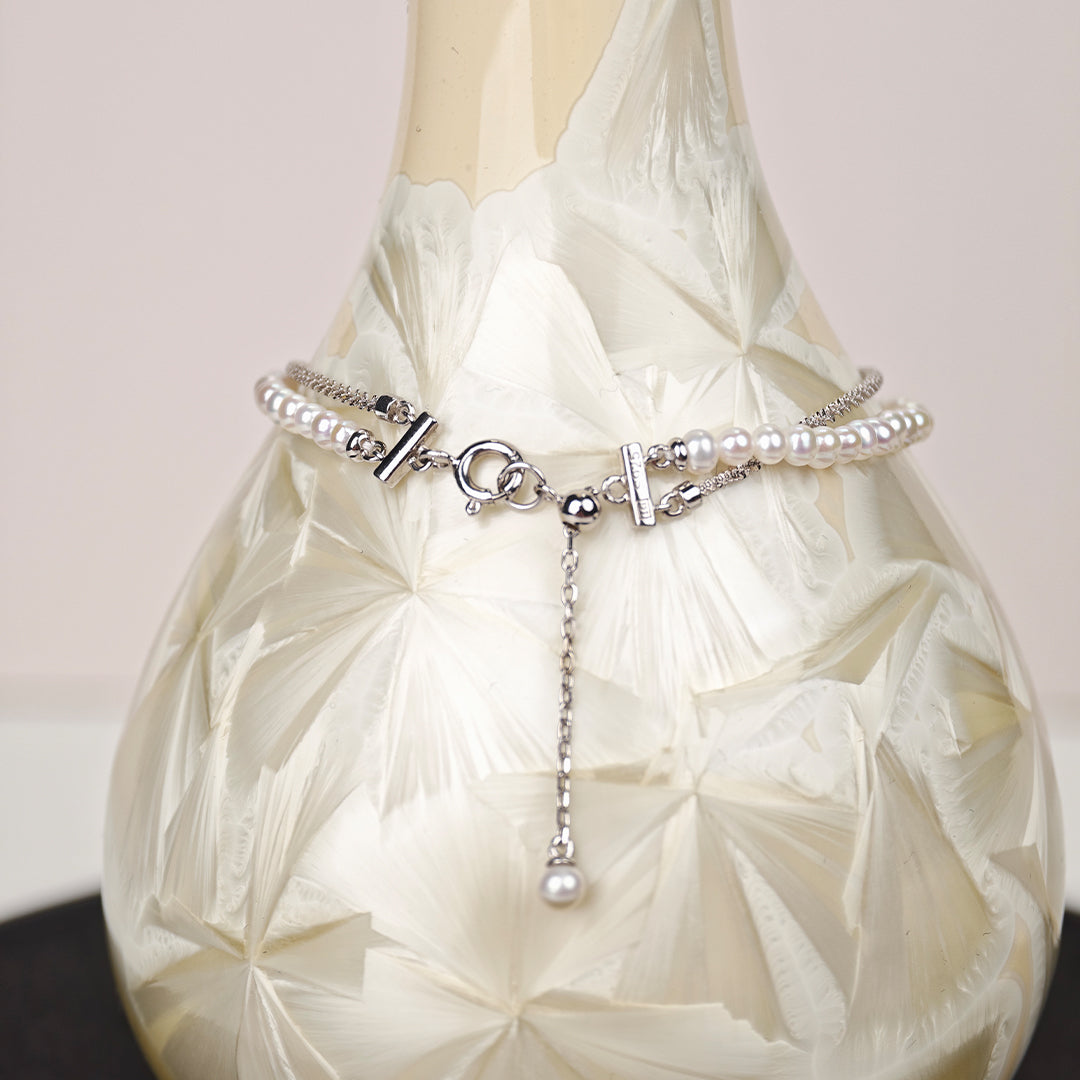 S925 Silver - White Freshwater Pearl Bracelet | 3–8mm AAA Grade | Near-Round Pearls