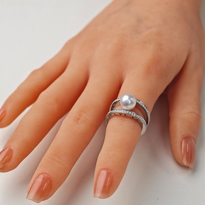 S925 Silver - White Freshwater Pearl Ring | 8–9mm AAAA Grade