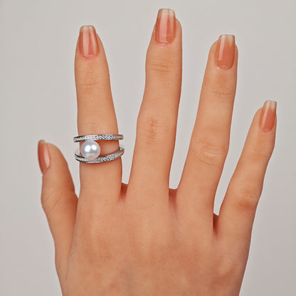S925 Silver - White Freshwater Pearl Ring | 8–9mm AAAA Grade