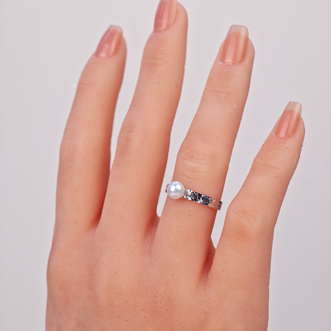S925 Silver - White Freshwater Pearl Ring | 5–6mm AAA Grade