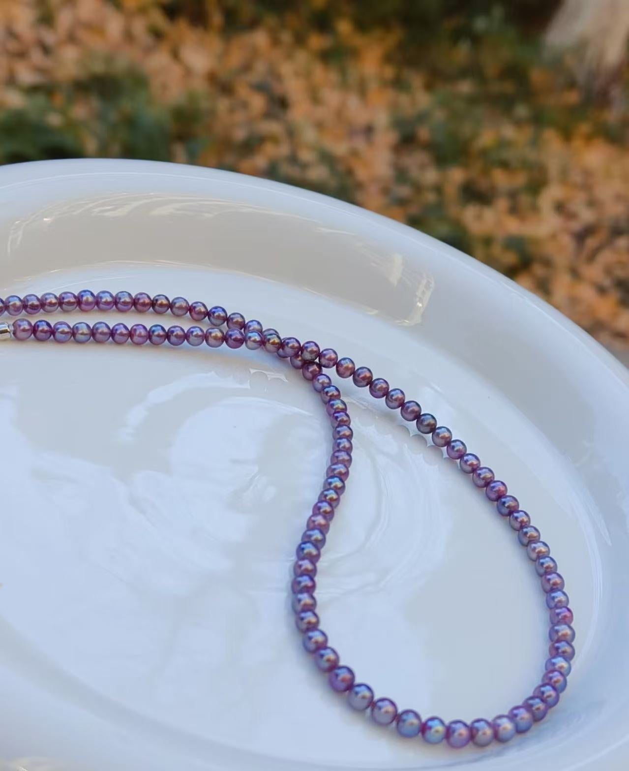S925 Silver - Purple Freshwater Pearl Necklace | 4–5mm
