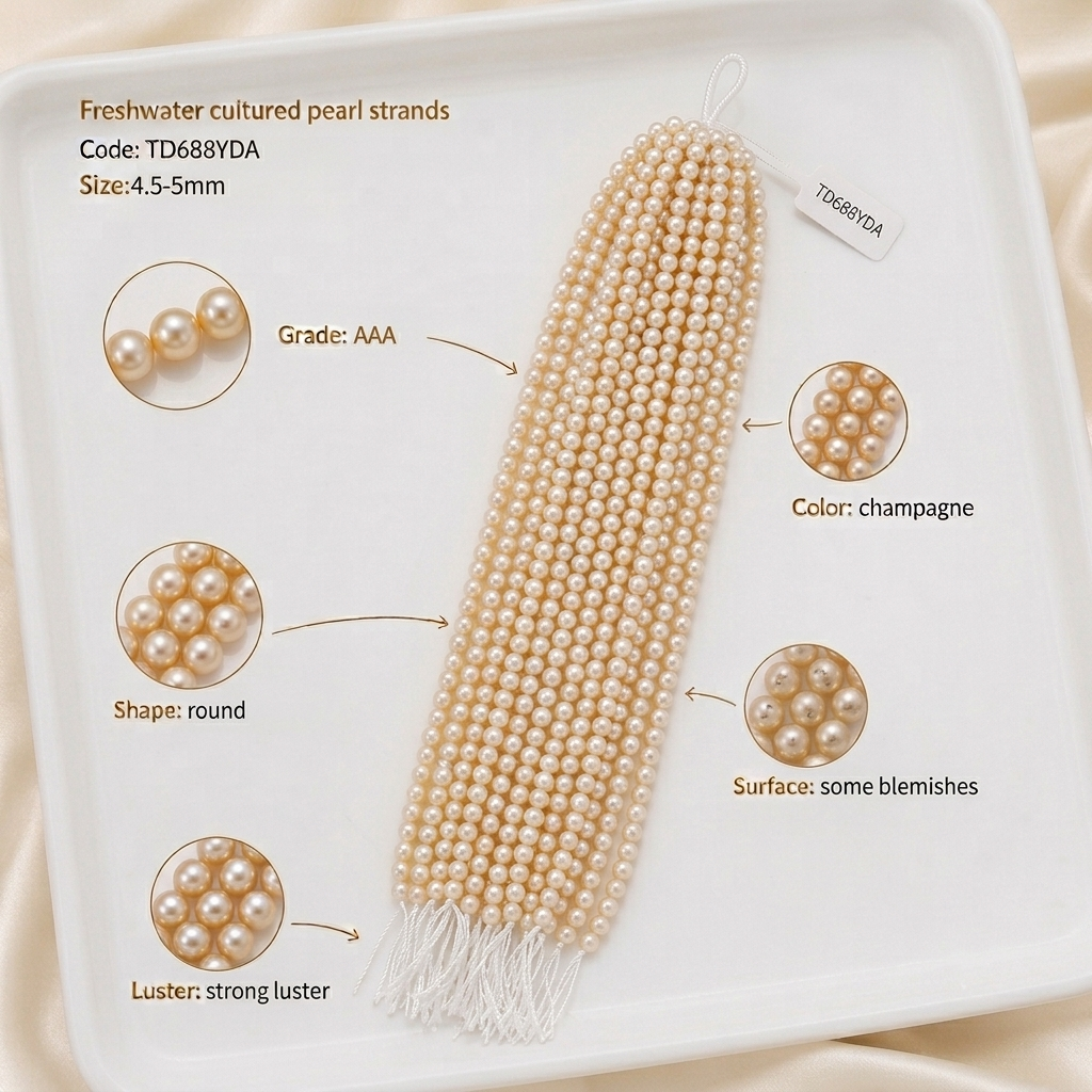 Champagne Freshwater Pearl Strand | 4.5–5mm AAA Grade