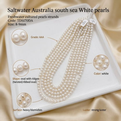 White Freshwater Pearl Strand | 8–9mm AAA Grade