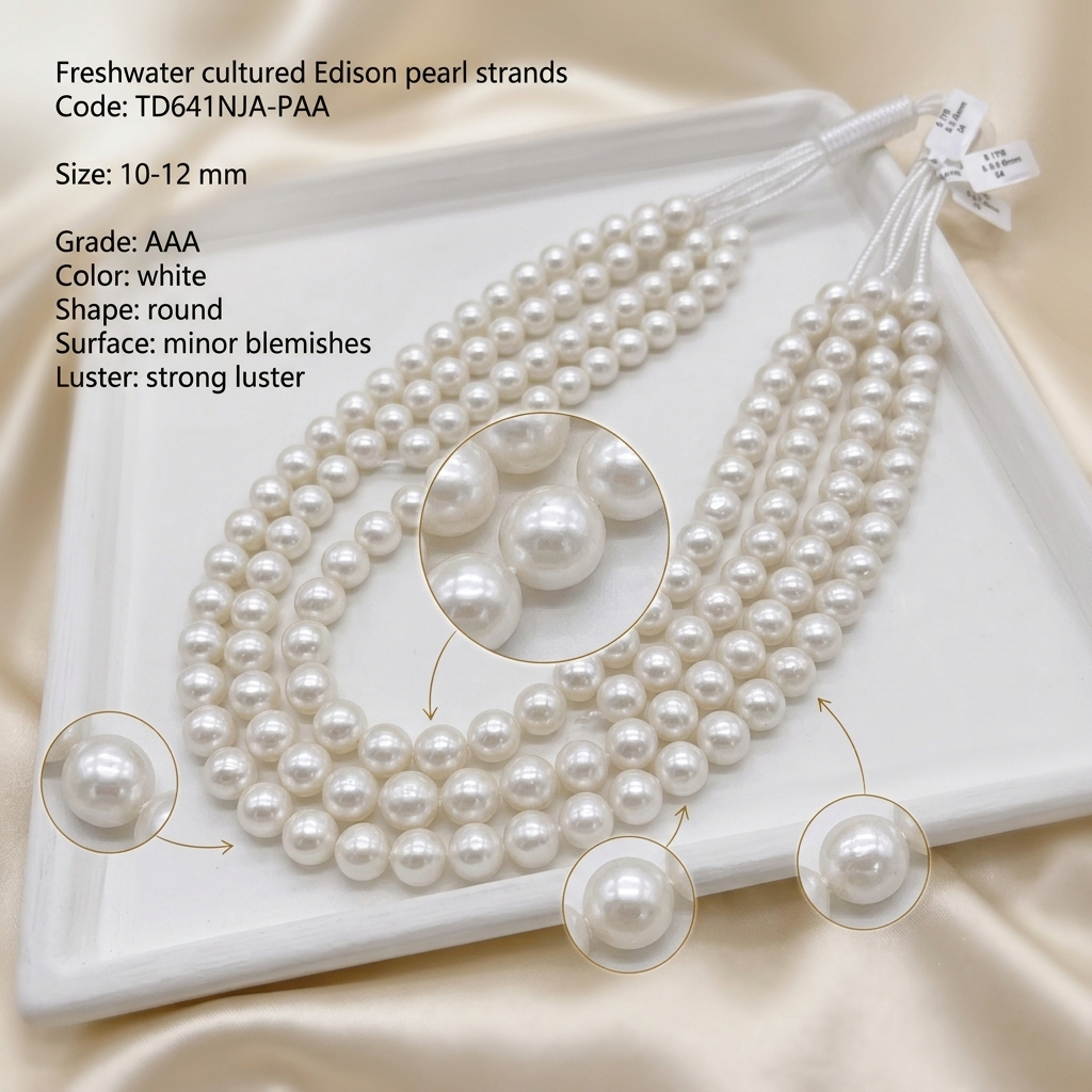 White Freshwater Edison Pearl Strand | 10–12mm AAA Grade
