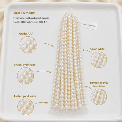 White Freshwater Pearl Strand | 8.5–9.5mm AAA Grade