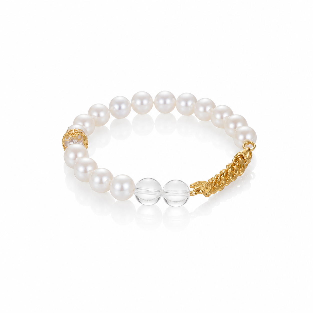 S925 Silver & White Crystal - Freshwater Pearl Goldfish Bracelet | 6–7mm AAA Grade