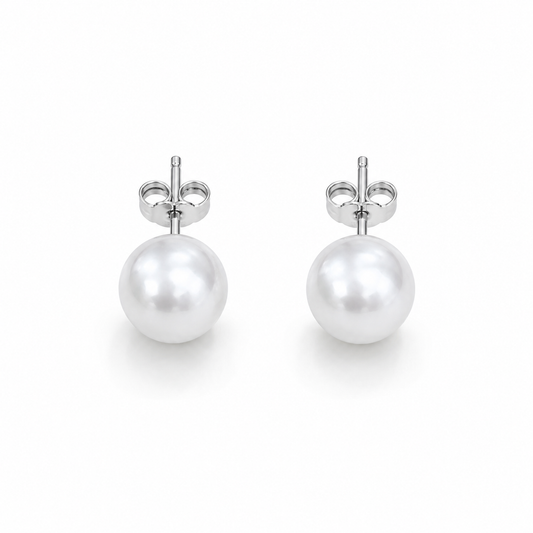 Stainless Steel - Freshwater Pearl Stud Earrings | 9–10mm AAAA Grade