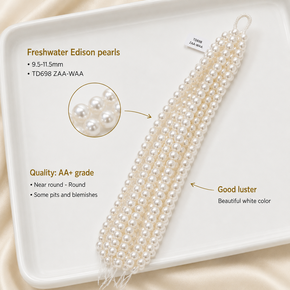 White Freshwater Edison Pearl Strand | 9.5–11.5mm AA+ Grade