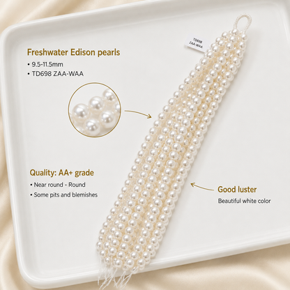 White Freshwater Edison Pearl Strand | 9.5–11.5mm AA+ Grade