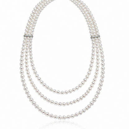 S925 Silver & Zircon - Freshwater Pearl Layered Sweater Necklace | 3–4mm
