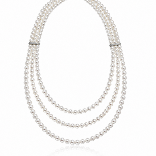 S925 Silver & Zircon - Freshwater Pearl Layered Sweater Necklace | 3–4mm