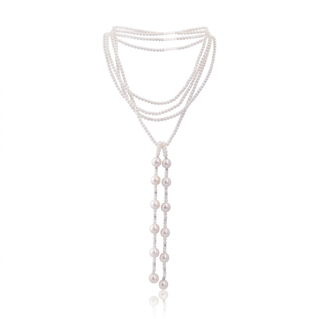 S925 Silver - Freshwater Pearl Lariat Necklace | 3–4mm & 9–10mm