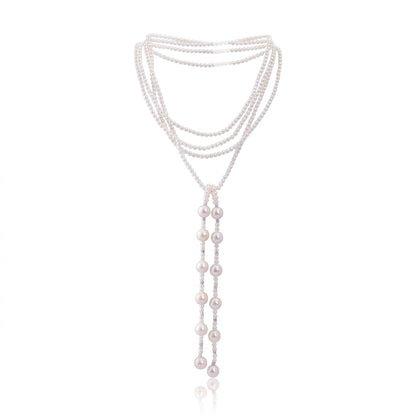 S925 Silver - Freshwater Pearl Lariat Necklace | 3–4mm & 9–10mm
