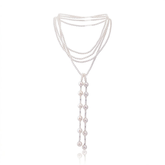 S925 Silver - Freshwater Pearl Lariat Necklace | 3–4mm & 9–10mm AAA Grade