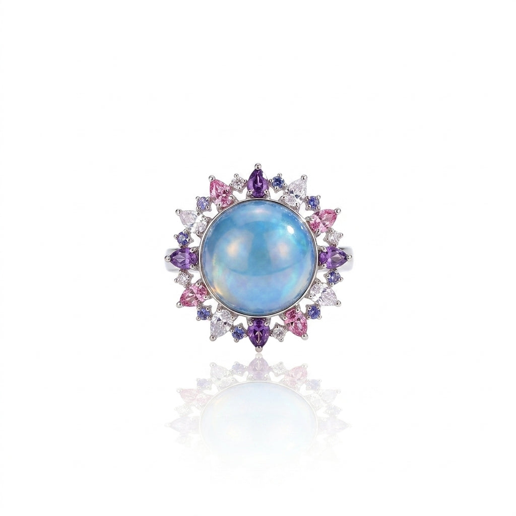 18K White Gold & Sapphire - South Sea Mabe Pearl Earrings | 16mm AAAA Grade