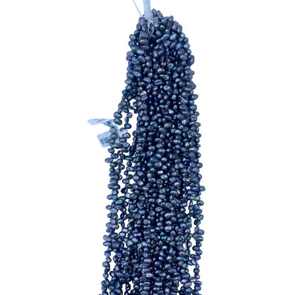 Black Dyed Freshwater Keshi Pearl Strand | 5–7mm AAA Grade | Per Strand