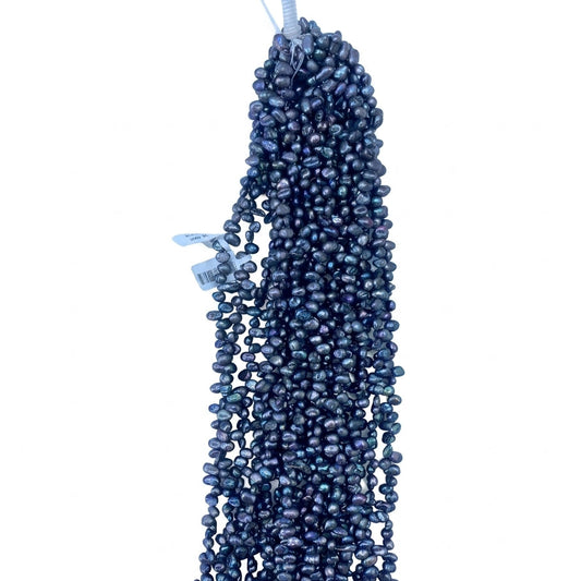 Black Dyed Freshwater Keshi Pearl Strand | 5–7mm AAA Grade | Per Strand