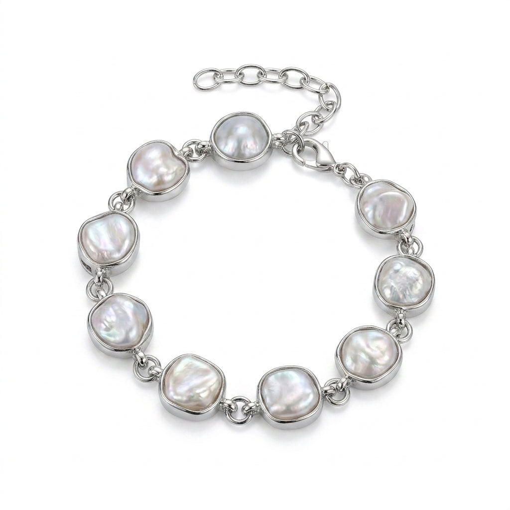 S925 Silver - Freshwater Baroque Pearl Bracelet | 8–10mm AAA Grade
