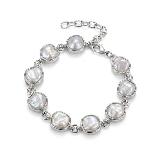 S925 Silver - Freshwater Baroque Pearl Bracelet | 8–10mm AAA Grade