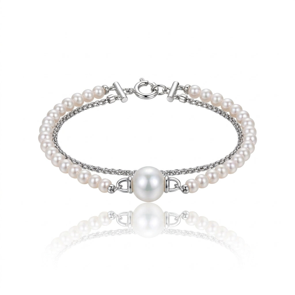 S925 Silver - White Freshwater Pearl Bracelet | 3–8mm AAA Grade | Near-Round Pearls