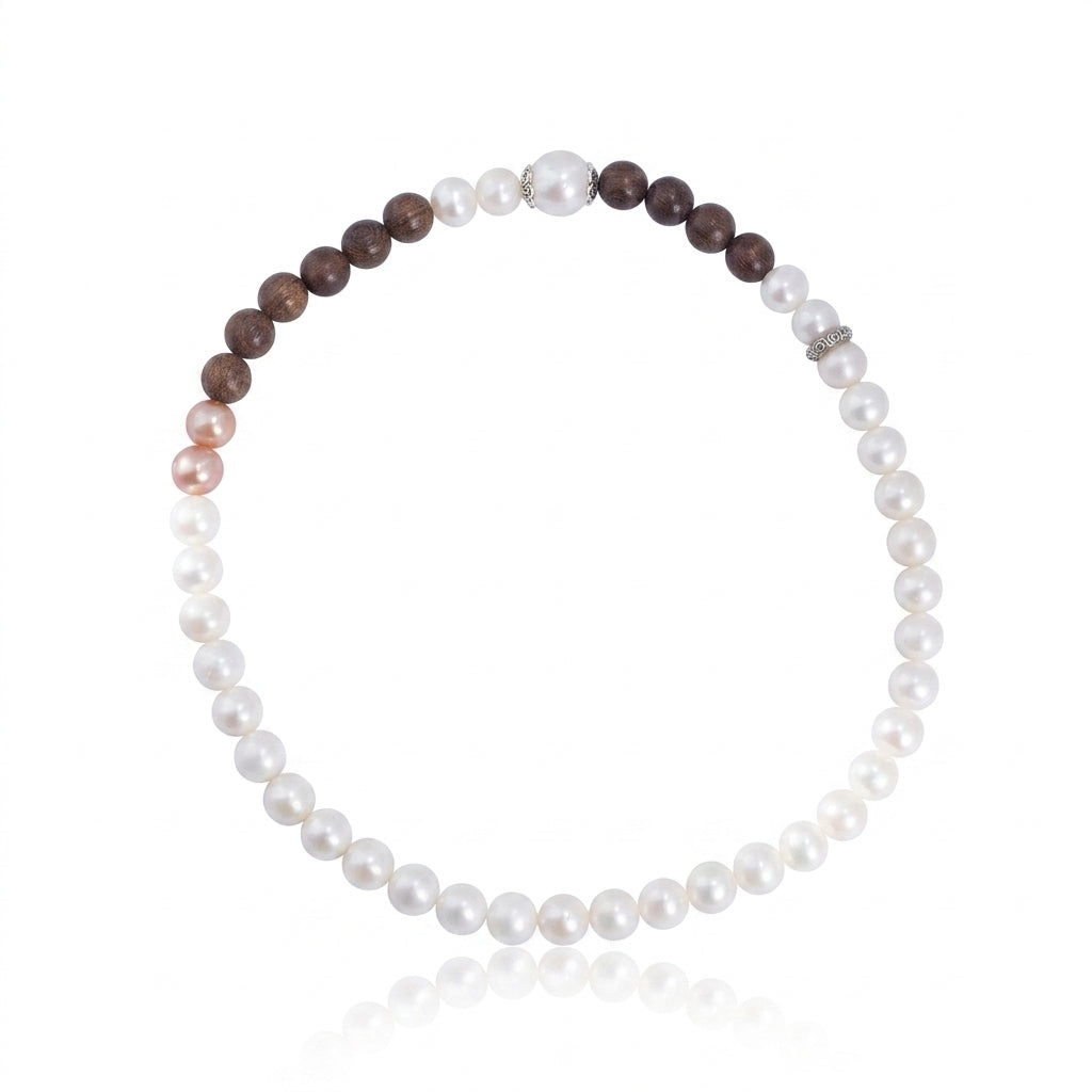 S925 Silver & Sandalwood - Freshwater Pearl Bracelet | 7–12mm AAA Grade