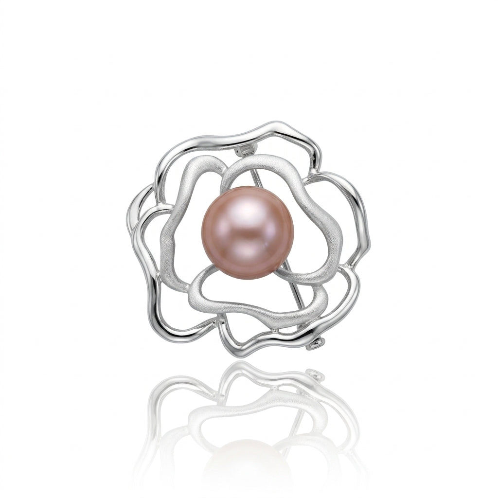 S925 Silver - Freshwater Edison Pearl Rose Brooch | 12–13mm AAA Grade