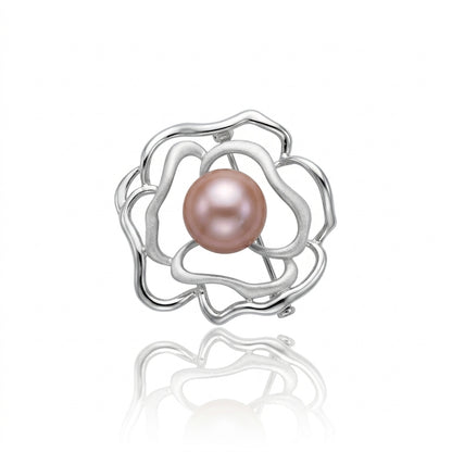 S925 Silver - Freshwater Edison Pearl Rose Brooch | 12–13mm AAA Grade