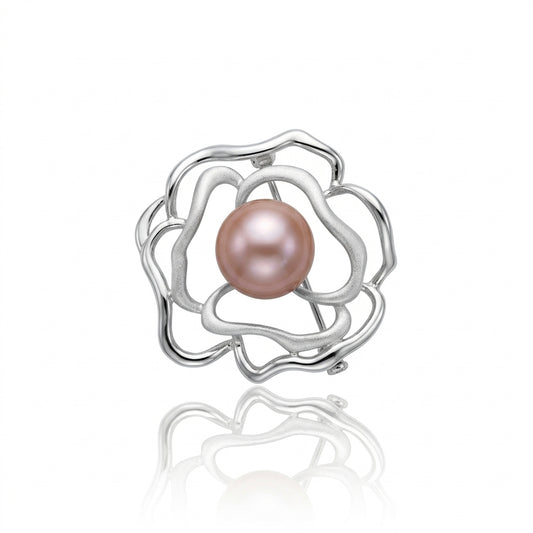 S925 Silver - Freshwater Edison Pearl Rose Brooch | 12–13mm AAA Grade