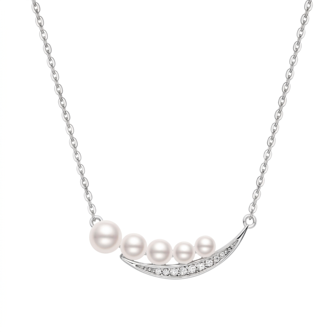 925 Silver - Crescent Light Aurora Freshwater Pearl Pendant Necklace