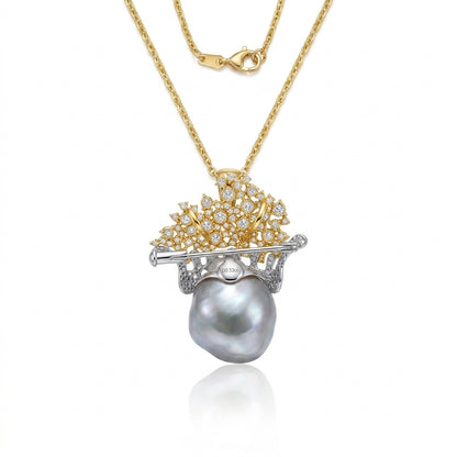 18K Gold - South Sea Baroque Pearl Convertible Brooch & Pendant | 17×21mm AAAA Grade