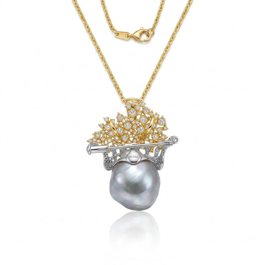 18K Gold - South Sea Baroque Pearl Convertible Brooch & Pendant | 17×21mm AAAA Grade