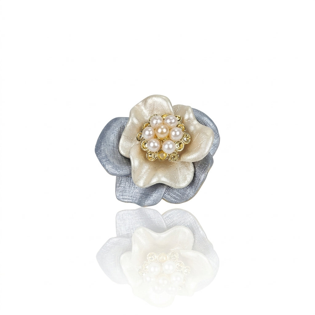 White & Orange Freshwater Pearl Brooch | 3–4mm AA Grade | Near-Round Pearls
